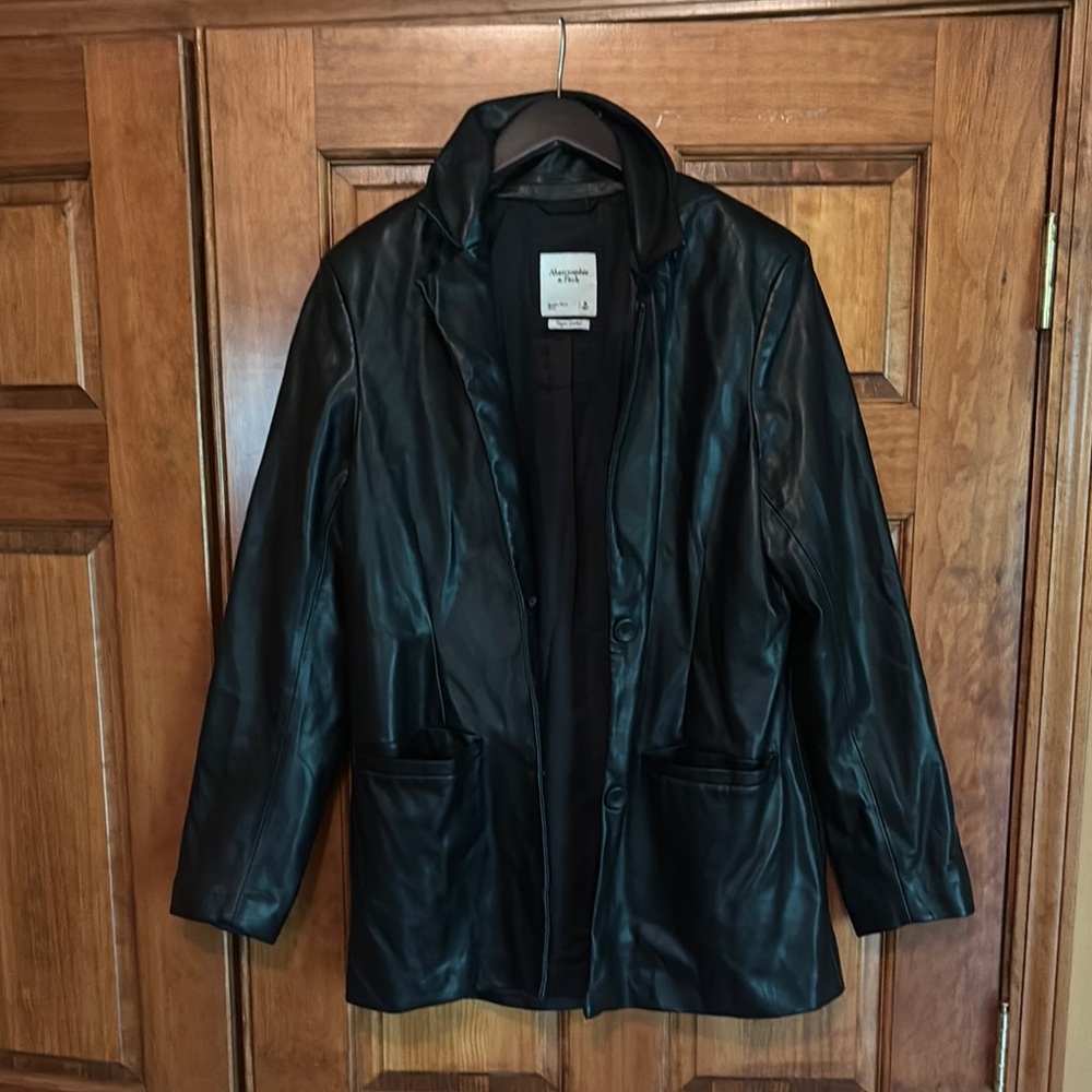 Abercrombie & Fitch Black Leather Jacket with Relaxed Silhouette